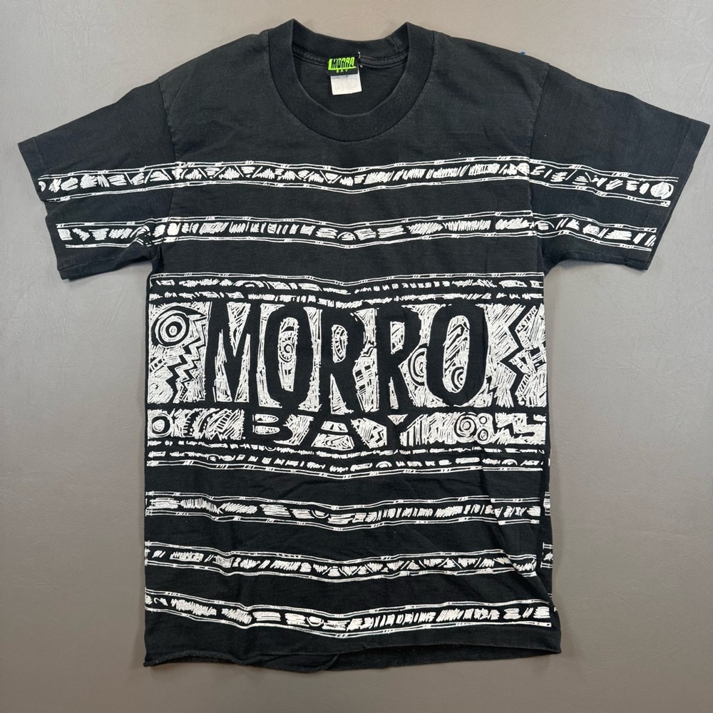 Vintage 90s Morro Bay Tribal Surf Graphic Tee Single Stitch Black Small